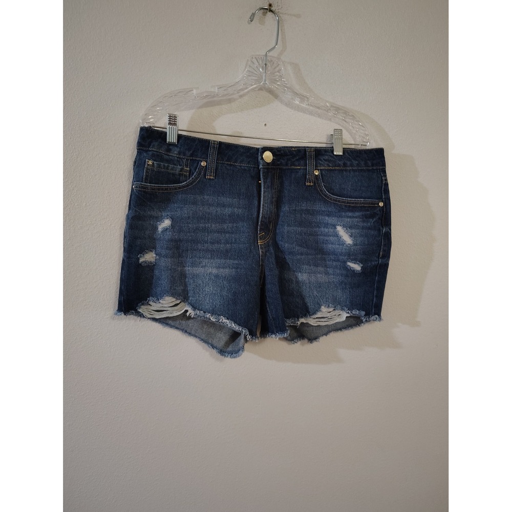 Seven7 Womens Distressed Denim Shorts Dark Wash Frayed Hem Size 10